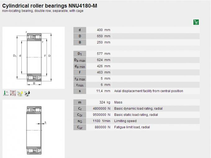 Nnu4180-μ FAG ρουλεμάν με τον κυλινδρικό κύλινδρο για τα μηχανήματα τσιμέντου 1