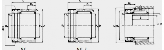 Συνδυασμένος κύλινδρος βελόνων NAX20 NKX20 NX20 NX20Z/γωνιακός ένσφαιρος τριβέας επαφών 3