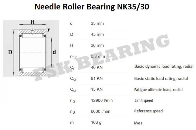 Ρουλεμάν κυλίνδρων βελόνων NK 35/30 TAF 354530 χωρίς μικρή εκκαθάριση δαχτυλιδιών Innner 1