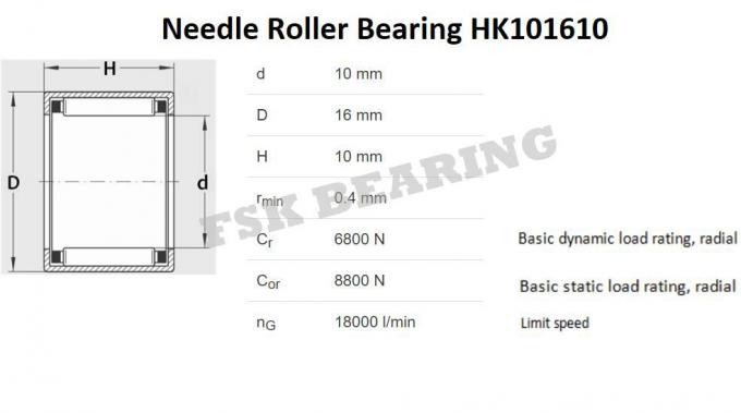 Υψηλή ταχύτητα HK101610, μικροσκοπικό κλουβί μετάλλων ρουλεμάν κυλίνδρων βελόνων HK10×16×10 0